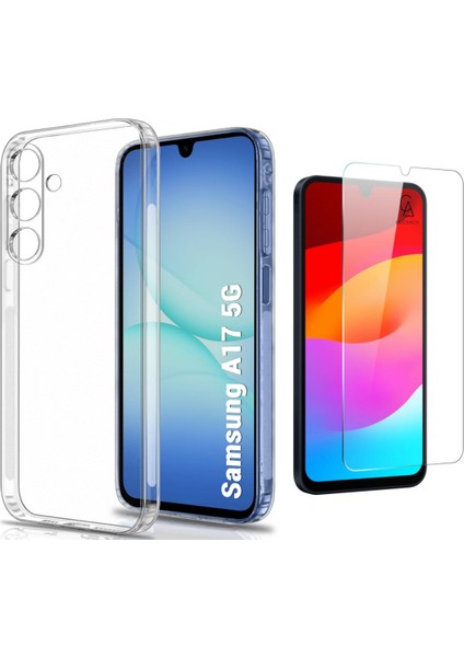 Samsung Galaxy A17 ile Uyumlu Kılıf Esnek Premium Telefon Kılıfı ve Temperli Cam Ekran Koruyucu
