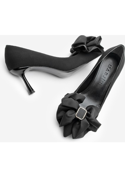 Kadın Stiletto Fiyonklu Tokalı Topuklu Ayakkabı Zalus Siyah