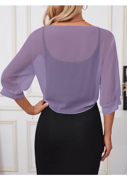 Kadın Truvakar Kollu Önden Bağlamalı Kısa Şifon Bolero Ceket fiyatları