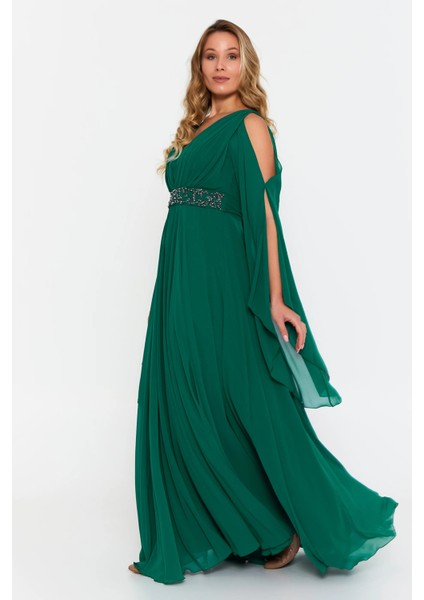 Kadın Büyük Beden V Yaka Maxi Abiye Elbise 6021 Zümrüt fiyatları