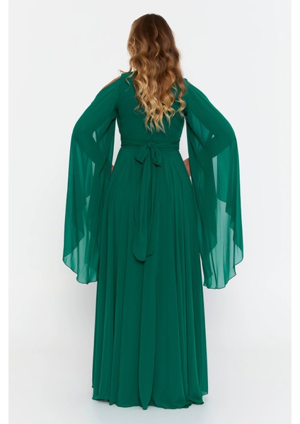 Kadın Büyük Beden V Yaka Maxi Abiye Elbise 6021 Zümrüt fırsatları