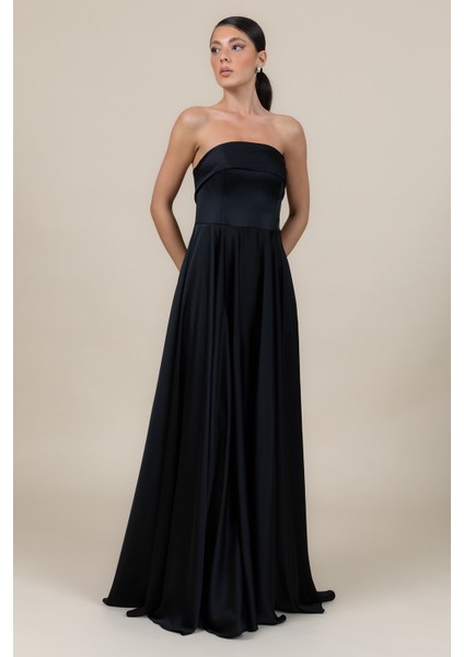 Kadın Straplez Saten Kumaş Uzun Abiye Elbise 6135 Siyah fiyatları