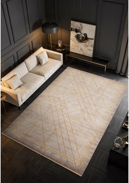 Art AT002S Sarı Geometrik Desen Modern Halı Triko Akrilik Viskon Boyama Yüksek Sıklık Ipek Serisi fiyatları