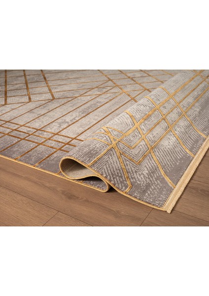 Art AT002S Sarı Geometrik Desen Modern Halı Triko Akrilik Viskon Boyama Yüksek Sıklık Ipek Serisi modelleri