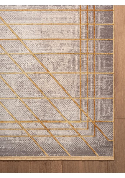 Art AT002S Sarı Geometrik Desen Modern Halı Triko Akrilik Viskon Boyama Yüksek Sıklık Ipek Serisi fırsatları