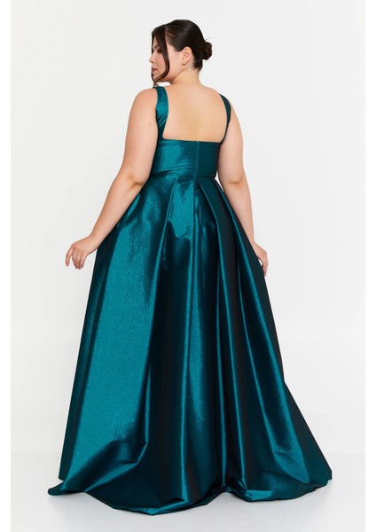 Kadın Büyük Beden Kalın Askılı A Kesim Maxi Abiye Elbise 8391 Petrol fırsatları