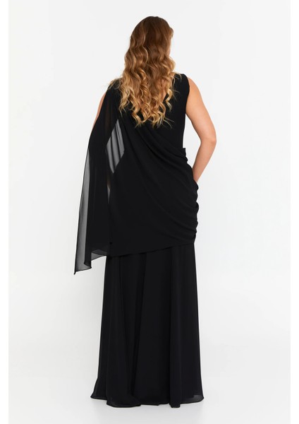 Kadın Büyük Beden Tek Omuz Işlemeli Maxi Abiye Elbise 6707 Siyah fırsatları