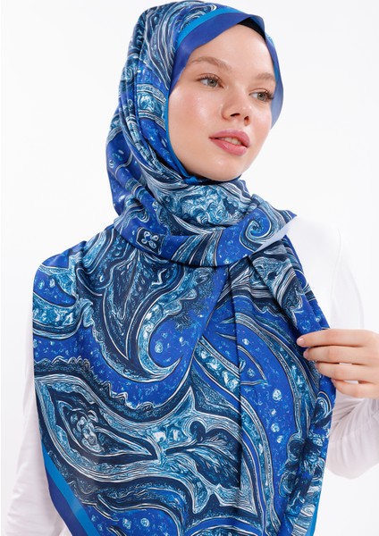 Gece Dalgaları Desenli Şifon Saten Şal - 70X170 cm modelleri
