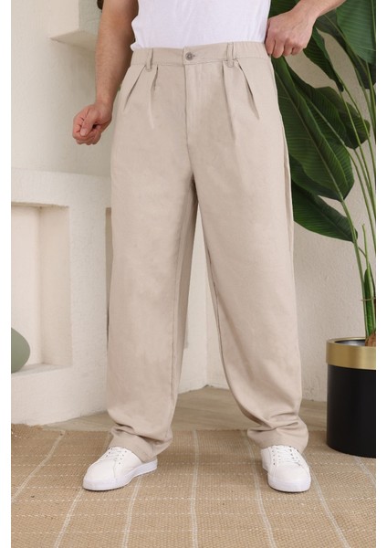 Erkek Beli Lastikli Pileli Baggy Pantolon