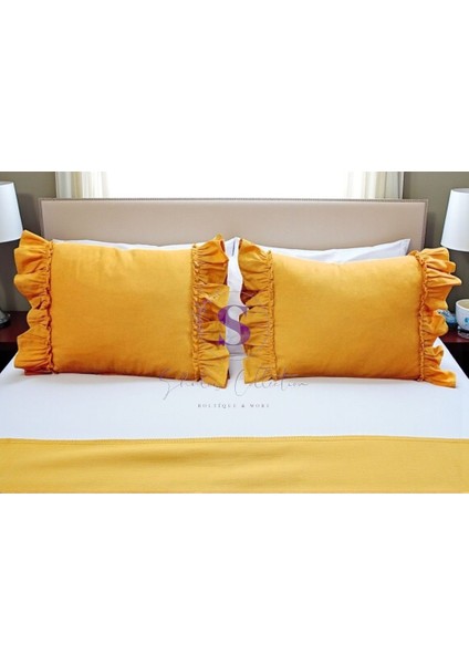 Oksit Sarı Keten Bohem Fırfırlı Vintage 2'li Dikdörtgen Kırlent Kılıfı fiyatları