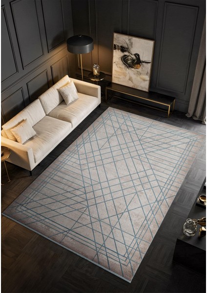 Art AT002M Mavi Geometrik Desen Modern Halı Triko Akrilik Viskon Boyama Yüksek Sıklık Ipek Serisi fiyatları