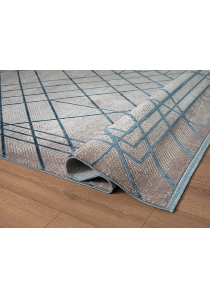 Art AT002M Mavi Geometrik Desen Modern Halı Triko Akrilik Viskon Boyama Yüksek Sıklık Ipek Serisi modelleri