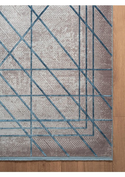 Art AT002M Mavi Geometrik Desen Modern Halı Triko Akrilik Viskon Boyama Yüksek Sıklık Ipek Serisi fırsatları