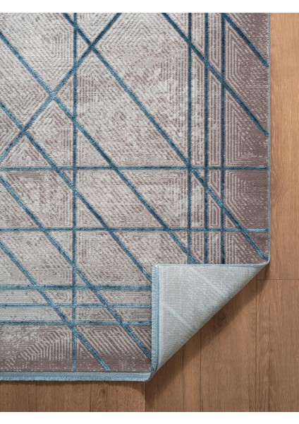 Art AT002M Mavi Geometrik Desen Modern Halı Triko Akrilik Viskon Boyama Yüksek Sıklık Ipek Serisi indirimleri