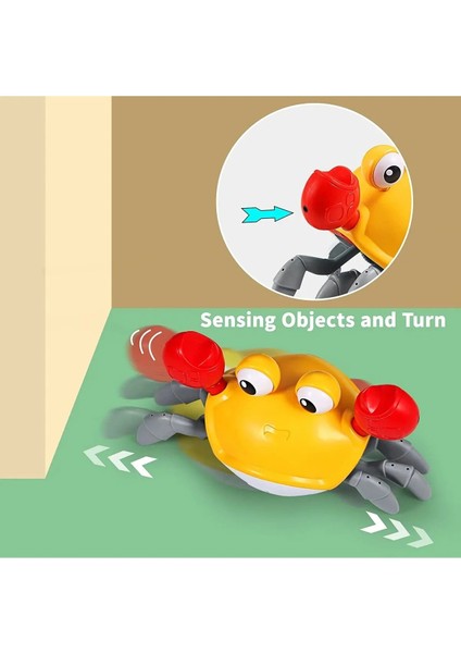 Emeklemeye ve Yürümeye Yardımcı Çarpma Sensörlü Sağa ve Sola Hareket Eden Oyuncak Pilli Yengeç fırsatları