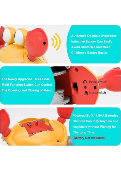 Emeklemeye ve Yürümeye Yardımcı Çarpma Sensörlü Sağa ve Sola Hareket Eden Oyuncak Pilli Yengeç indirimleri