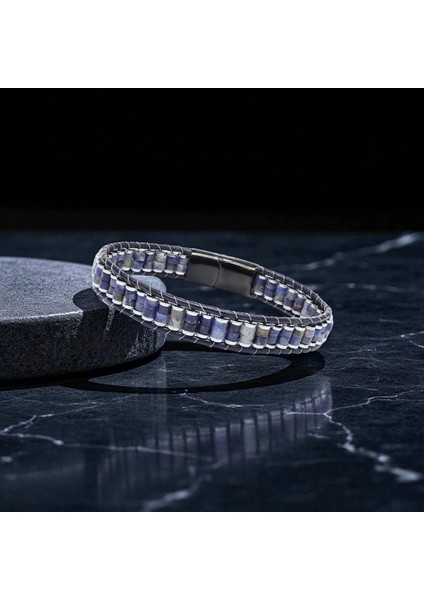 Orijinal Deri, Lapis Doğaltaş ve 316L Titanyum Çelik Erkek Bileklik 31682B22D10 modelleri