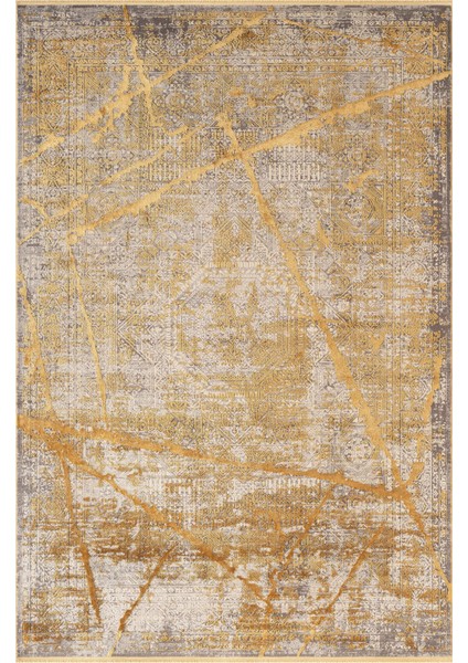 Art AT001S Sarı Halı Modern Desen Triko Akrilik Viskon Boyama Yüksek Sıklık Ipek Serisi