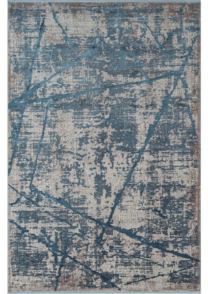 Art AT001M Mavi Halı Modern Desen Triko Akrilik Viskon Boyama Yüksek Sıklık Ipek Serisi