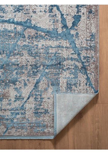 Art AT001M Mavi Halı Modern Desen Triko Akrilik Viskon Boyama Yüksek Sıklık Ipek Serisi indirimleri