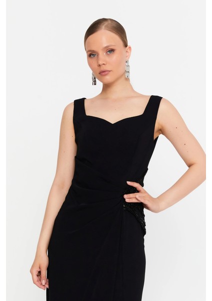 Kadın Kolsuz Balık Form Abiye Elbise 7013 Siyah modelleri