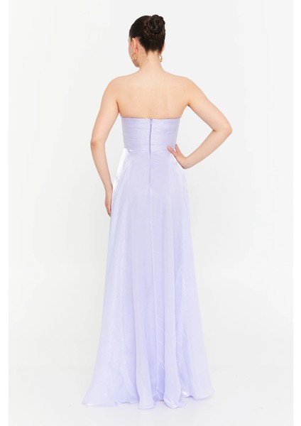 Kadın Straplez Şifon Maxi Boy Abiye Elbise 7066 Lila fırsatları