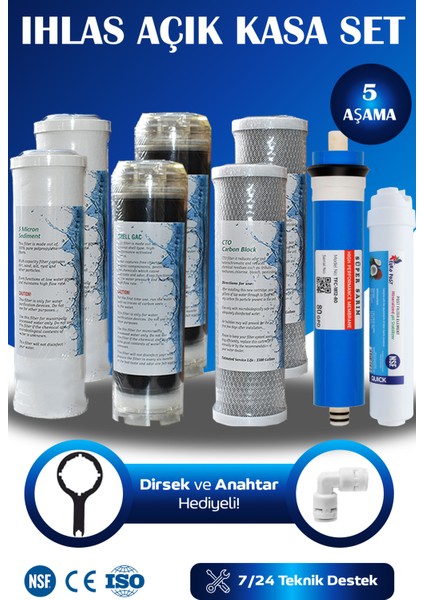 Ihlas Cebilon Su Arıtma Cihazı Uyumlu 5 Aşama 80 Gpd Süper Membranlı 1 Yıllık Filtre Seti