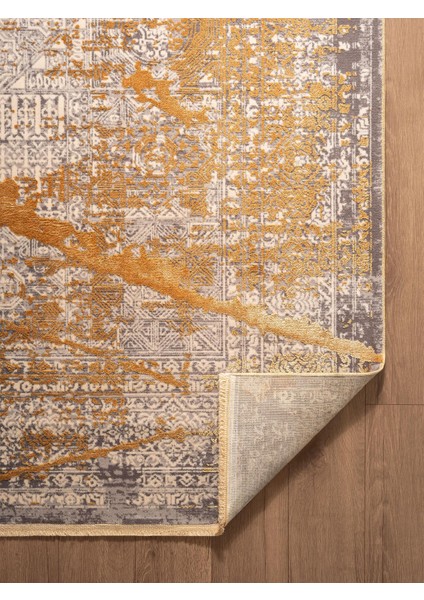 Art AT001S Sarı Halı Modern Desen Triko Akrilik Viskon Boyama Yüksek Sıklık Ipek Serisi indirimleri