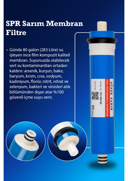 Ihlas Cebilon Su Arıtma Cihazı Uyumlu 5 Aşama 80 Gpd Süper Membranlı 1 Yıllık Filtre Seti