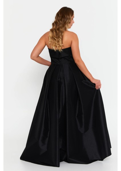 Kadın Büyük Beden Straplez Çift Cepli A Kesim Maxi Abiye Elbise 8337 Siyah fırsatları