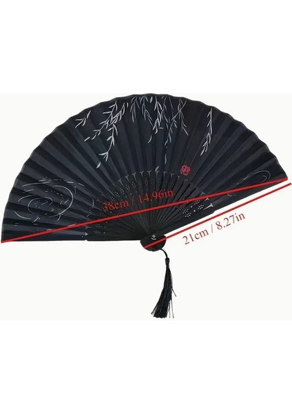 - Yelpaze Siyah Özel Hediye Kesesi Ile Bambu Şık Japon Lüks Özel Tasarım
