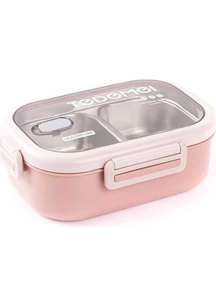 Bölmeli Paslanmaz Çelik Saklama Kabı Sızdırmayan Beslenme Kabı 0,85 Lt. - Pembe