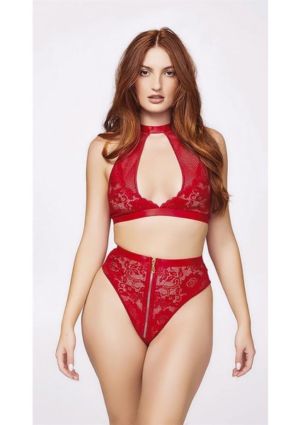 Arias Closet Fermuar Detaylı Kırmızı Sütyen Külot Takım