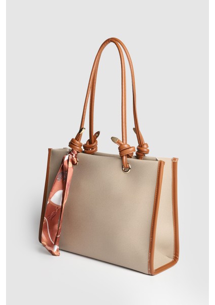 Lagraccio Paris Kadın Simon Fularlı Büyük Boy Omuz Çantası Vizon Taba