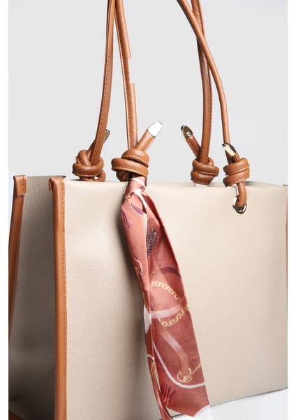 Lagraccio Paris Kadın Simon Fularlı Büyük Boy Omuz Çantası Vizon Taba indirimleri