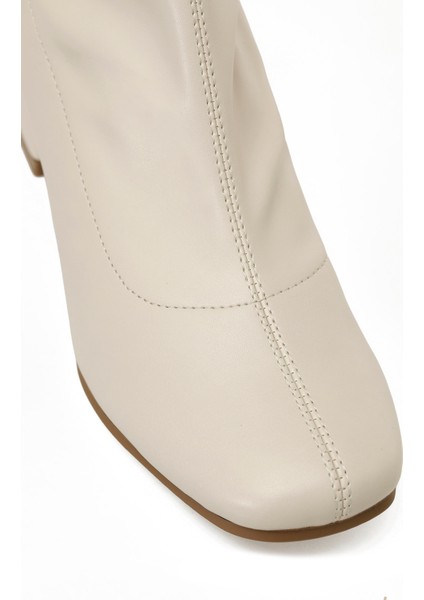 24K-643 5pr Bej Kadın Topuklu Bot