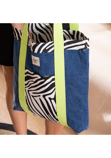 Zebra Desenli Cep Detaylı Denim Kumaş Omuz Çantası – El Yapımı Tasarım fırsatları