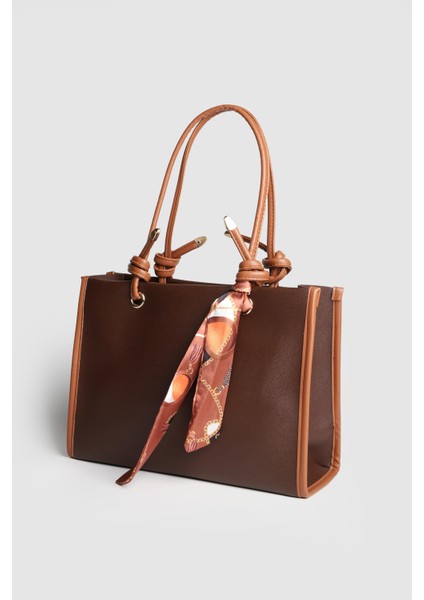 Lagraccio Paris Kadın Simon Fularlı Büyük Boy Omuz Çantası Kahve Taba