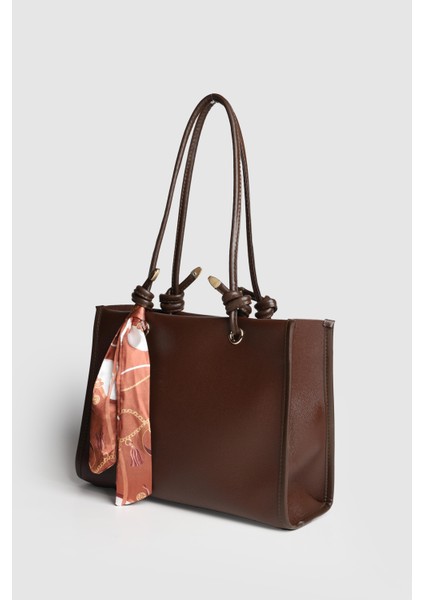 Lagraccio Paris Kadın Simon Fularlı Büyük Boy Omuz Çantası Kahve