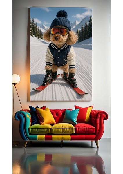 Snowboard Kayakçı Köpek Ev Duvar Salon Güzellik Salonu Ofis Dükkan Dekarasyon Kanvas Tablo