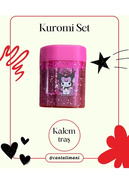 Kuromi Lisanslı Pembe Kurşun Kalem Seti (3 Adet Kurşun Kalem, 2 Adet Silgi, Kalemtraş) modelleri