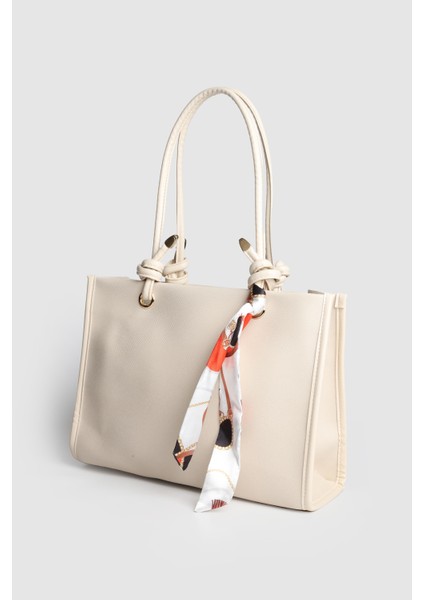 Lagraccio Paris Kadın Simon Fularlı Büyük Boy Omuz Çantası Krem