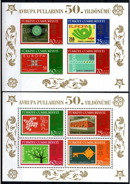 Avrupa Pullarının 50. Yıldönümü Hatıra Blok Pul Takım - 2005 (Dantelli - Dantelsiz)