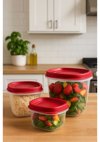 Easy Find Lids 6 Parça Saklama Kabı Seti – 2 x 710 ml + 1 x 1.2 L, Kırmızı Kapaklı, Bpa Free, Mikrodalga & Bulaşık Makinesi Uyumlu