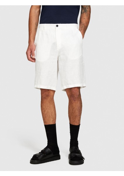 %100 Keten Slim Fit Bermuda Şort Erkek Kırık Beyaz Şort - 324P4AGHS9010 fırsatları