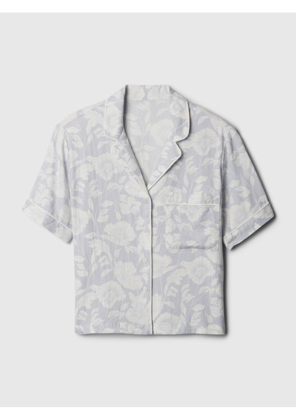 Kadın Gri Keten Karışımlı Pijama Üstü indirimleri