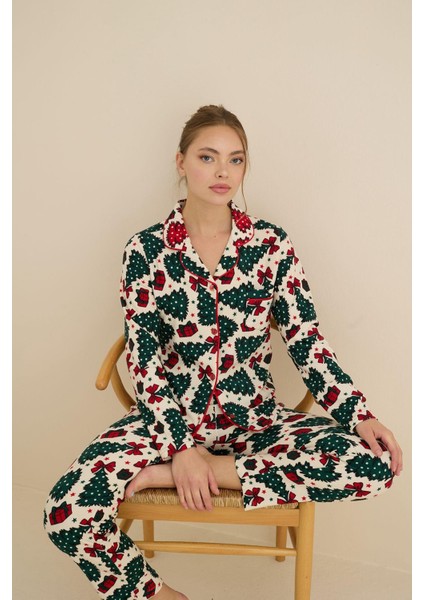 Kadın Soft Kumaş Düğmeli Gömlek Yaka Yüksek Kalite Pijama Takımı 3026