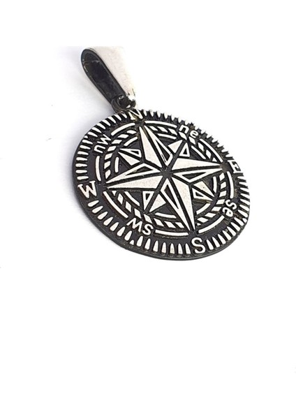 Pusula Figürlü 925 ayar Gümüş Tasarım Kolye Ucu