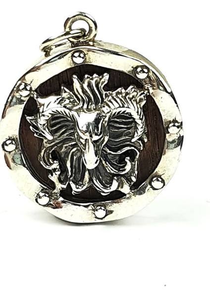 Koç başı ahşap işlemeli Tasarım Gümüş Kolye ucu