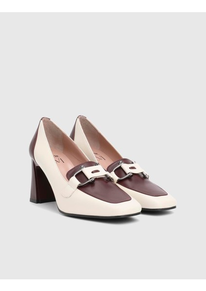 Kitini Hakiki Deri Krem Kadın Topuklu Ayakkabı